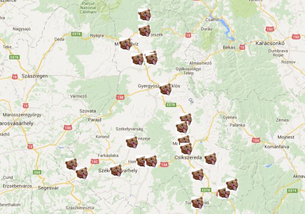 Öt év huszonöt Hargita megyei medvetámadása egyetlen térképen