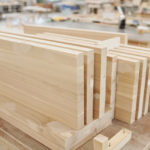 Set of thick large wooden boards or workpieces for production of furniture